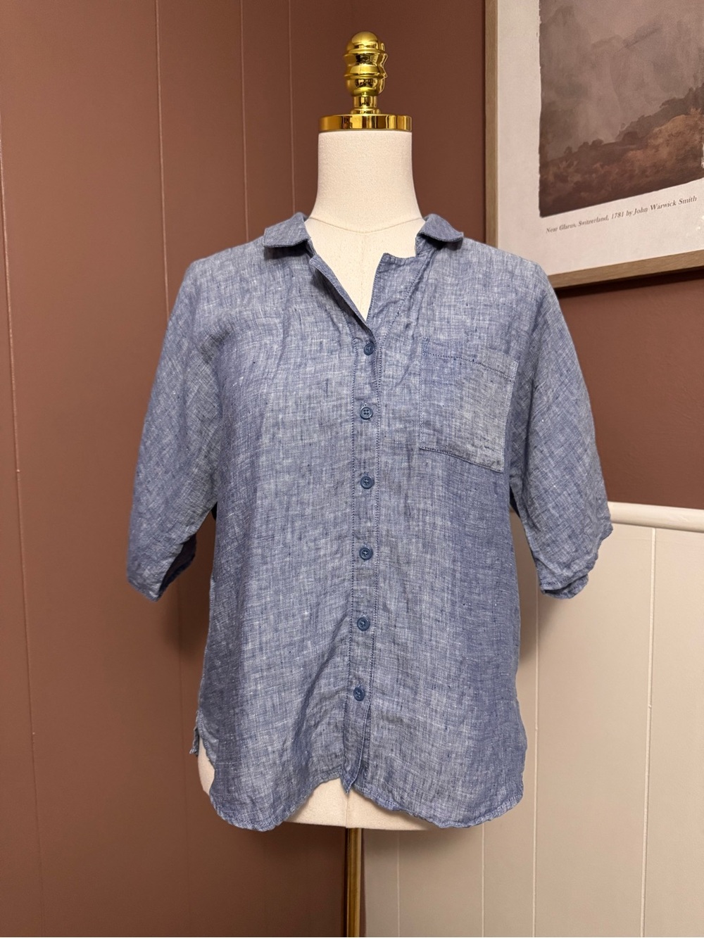 Garnet Hill Chambray 100% Linen Button-Down Shirt